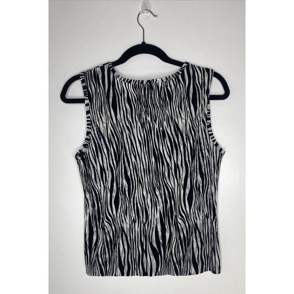 Vintage Y2K Notations M Zebra Striped Cropped Black White Tank Top 2000s - Picture 2 of 4